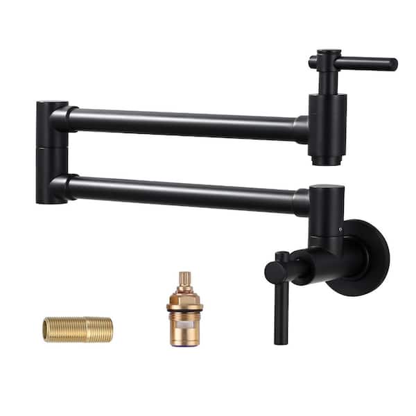 WOWOW Wall Mounted Pot Filler with Double Handles in Matte Black