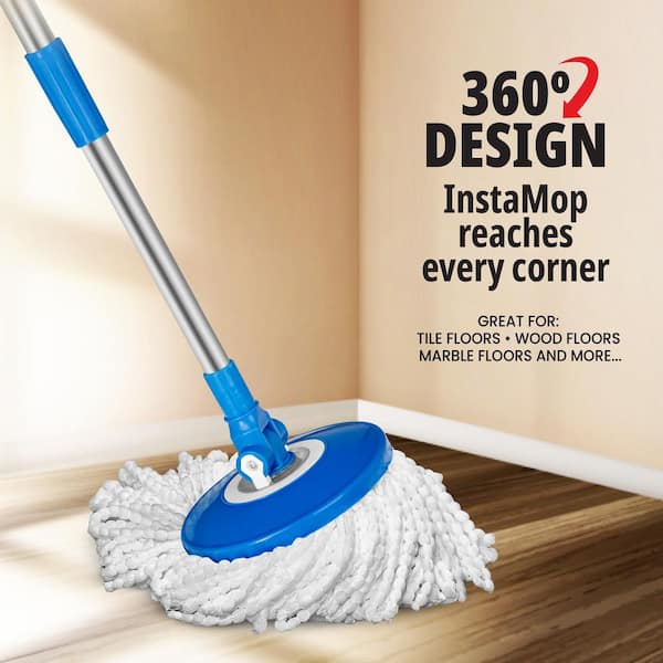 Spin Mop and Bucket System | 360 Spin Mop and Bucket with Wringer Set |  Mops for Floor Cleaning | 3 Microfiber Mop Replacement Head Refills | 61