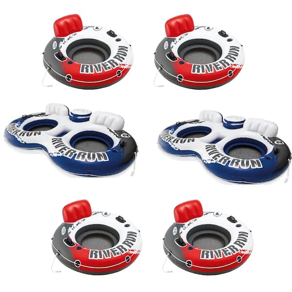 Intex Red 53 in. Vinyl 1-Person Floating Water Tube (4-Pack) and 2-Person Pool Tube (2-Pack)