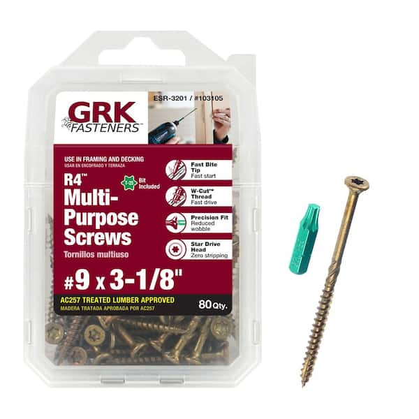 GRK Fasteners #9 x 3-1/8 in. Star Drive Torx Bugle Head R4 Multi-Purpose Wood Screw (80-Pack)
