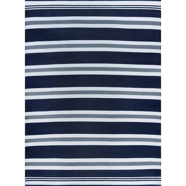 Tayse Rugs Sunset Stripe Navy 9 ft. x 12 ft. Indoor/Outdoor Area Rug
