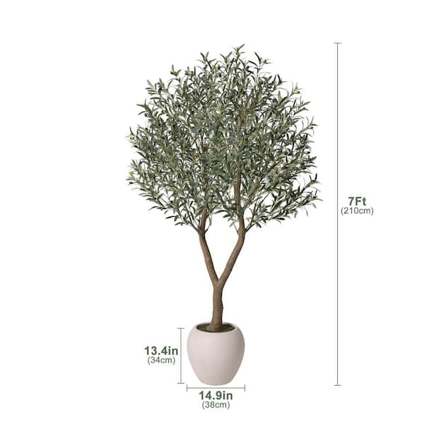 7 ft. Artificial Olive Tree with White Planter, Fake Olive Silk Tree for Indoor Outdoor Home Decor