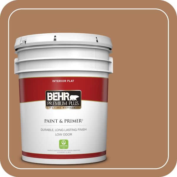 BEHR PREMIUM PLUS 5 gal. #S230-6 Burnt Toffee Flat Low Odor Interior Paint & Primer
