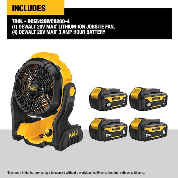 DEWALT - 20-Volt Maximum Lithium-Ion Jobsite Fan with (4) 20-Volt 3.0 Ah Max Premium Battery Packs