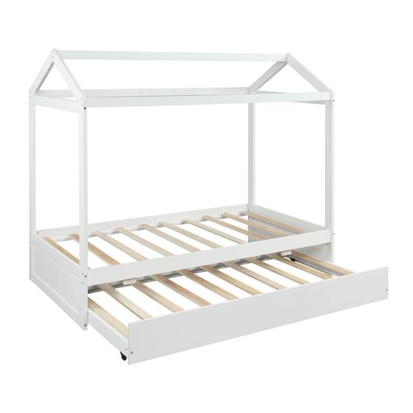 White Twin Size House Bed With Trundle, House Bed Daybed Twin Size Frame With Trundle And Roof