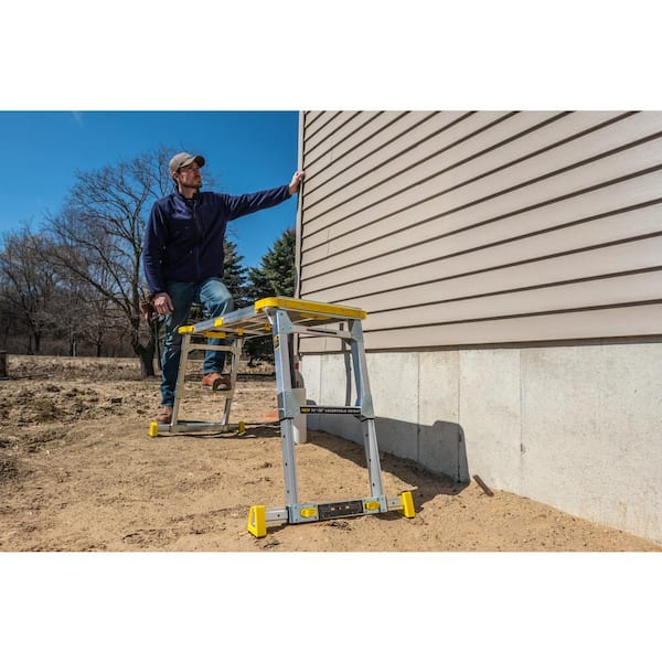 Gorilla Ladders - 4.6 ft. x 2.5 ft. Aluminum Heavy-Duty PRO, 2 in. Slim-Fold Work Platform, 4-Adjustable Heights, 375 lbs. Load Capacity
