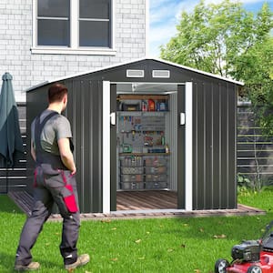 8.4 ft. W x 8.4 ft. D Outdoor Metal Storage Shed Garden Tool Storage with Sliding Door Gray(70.56 sq. ft.)