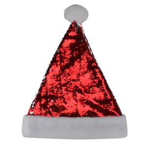 15 in. Red and Silver Reversible Sequined Christmas Santa Hat with Faux Fur Cuff