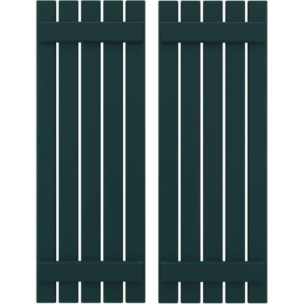 Ekena Millwork 19-1/2 in. W x 56 in. H Americraft 5-Board Exterior Real Wood Spaced Board and Batten Shutters in Thermal Green