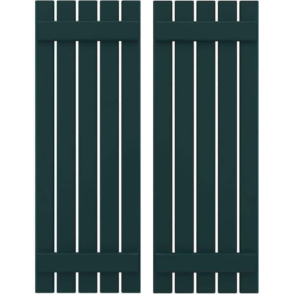 Ekena Millwork 19-1/2 in. W x 69 in. H Americraft 5 Board Exterior Real Wood Spaced Board and Batten Shutters Thermal Green