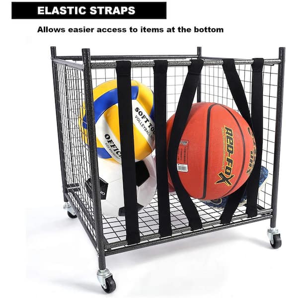 Basketball Rack Storage Cart Rolling Hold 12 Ball Sport Volleyball Soccer Steel 