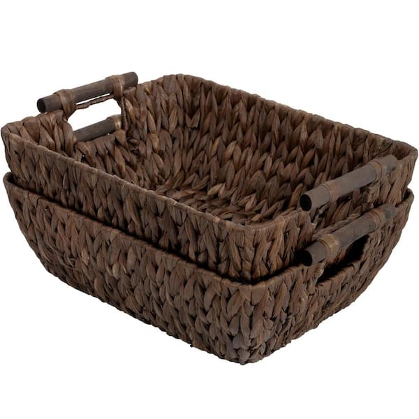 Decorative Dark Brown Wicker Storage Baskets -Vintage Home Decor, 2-Pack