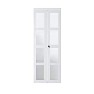 30 in. x 80.5 in. 4-Lite Tempered Frosted Glass Solid Core White Finished Composite Bi-fold Door with Hardware Kit