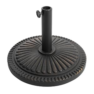 Polyethylene and Concrete Outdoor 33 lb. Round Patio Umbrella Base in Black with gold-painted edge