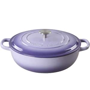 3.8 qt. Enameled Cast Iron Smooth Porcelain Glaize Braiser in Purple Nonstick with Lid and Dual Large Ergonomic Handles
