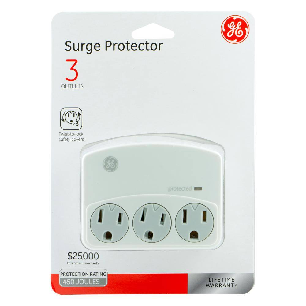 White 3-Outlet Surge Protector Wall Tap with Indicator Light