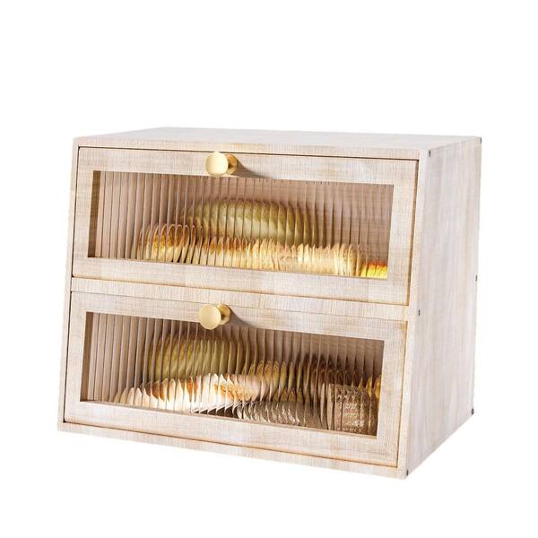 1 Piece Extra Large 2-Layer White Wooden Farmhouse Bread Box with Acrylic Window for Kitchen Countertop Storage Set