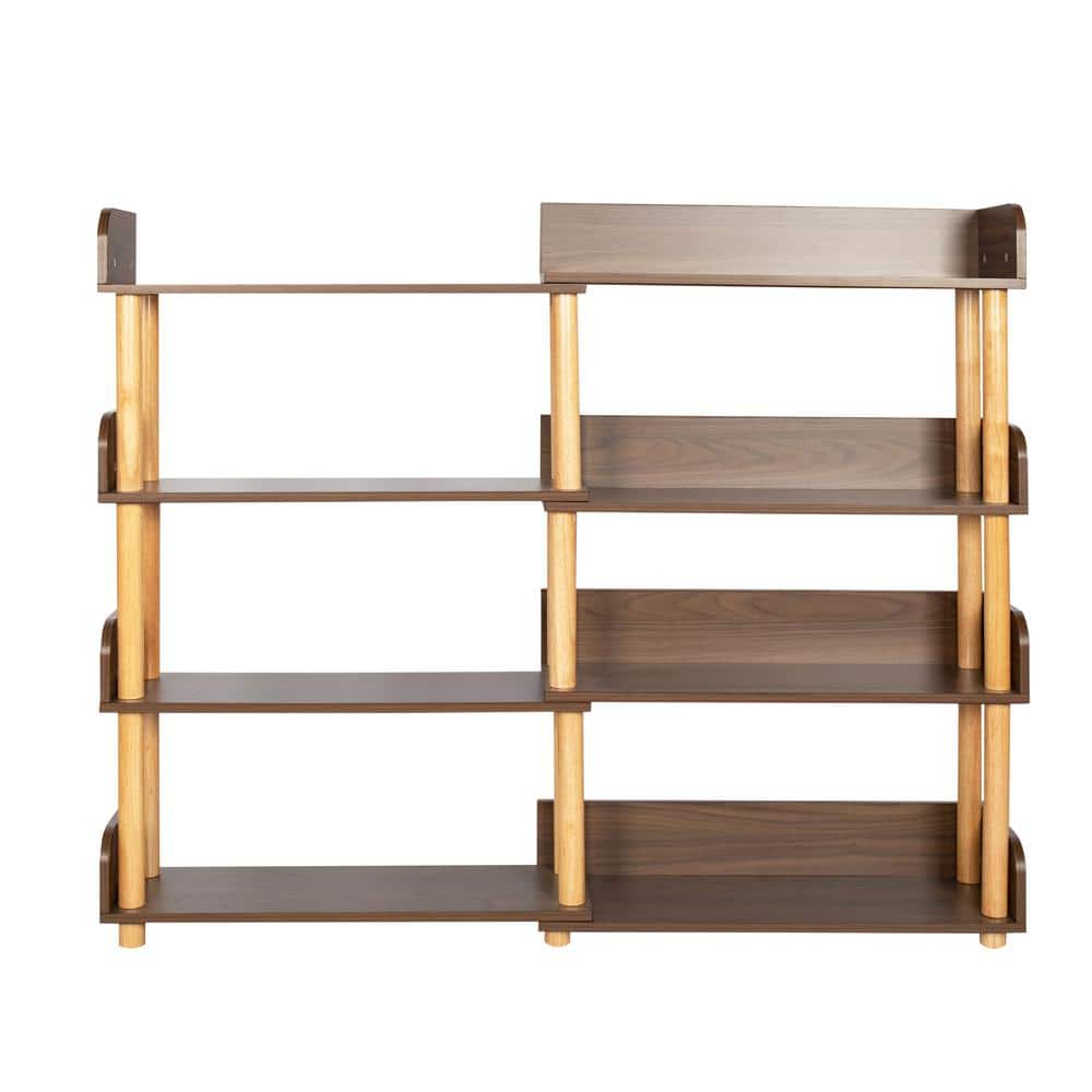 55.1 in. W x 9.5 in. D Walnut 4-Tier Retractable and Rotatable Decorative W