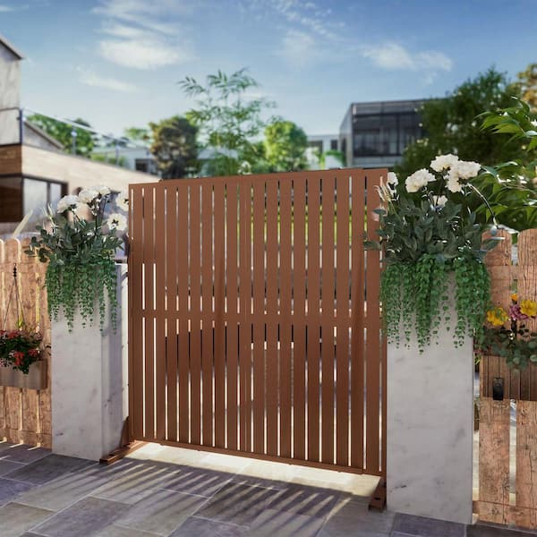 72" Hx47" W Brown Outdoor Freestanding Metal Privacy Screen Decorative Garden Fence