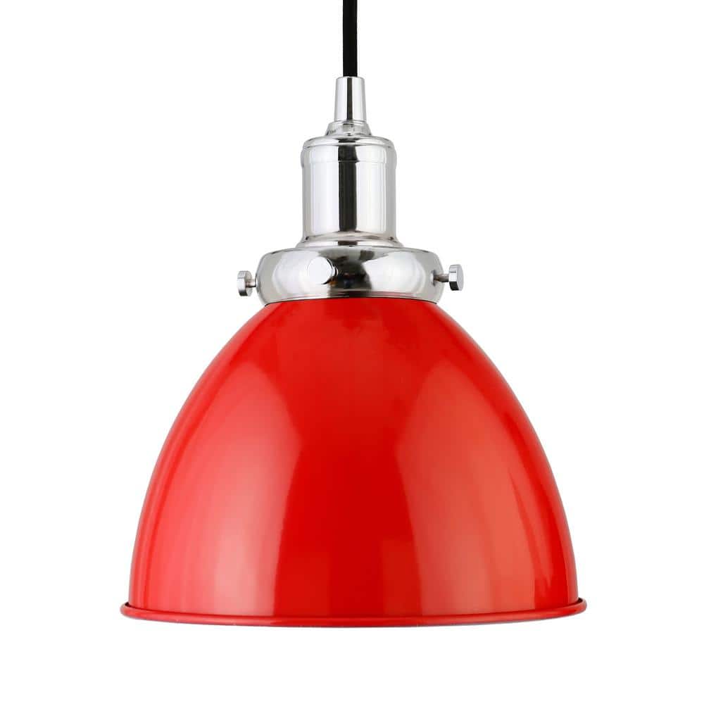 Polished Nickel 8" Red Metal Bowl Pendant Light