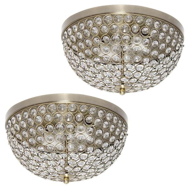 Elegant Designs Elipse 13 in. 2-Light Antique Brass Crystal Flush Mount Ceiling Light