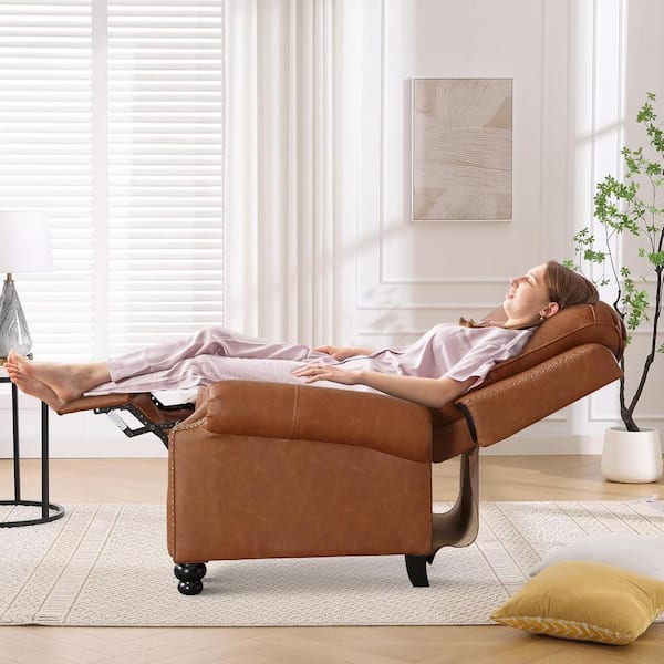Bestier 42 in. H Cognac Brown Faux Leather Reclining Chairs