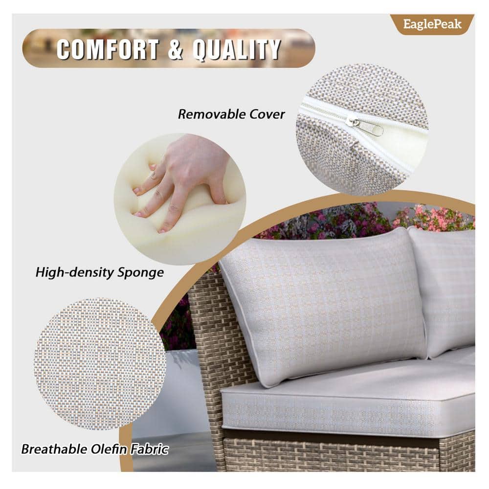 Beige Wicker Armless Outdoor Chairs with Cushions, 2-Piece Set