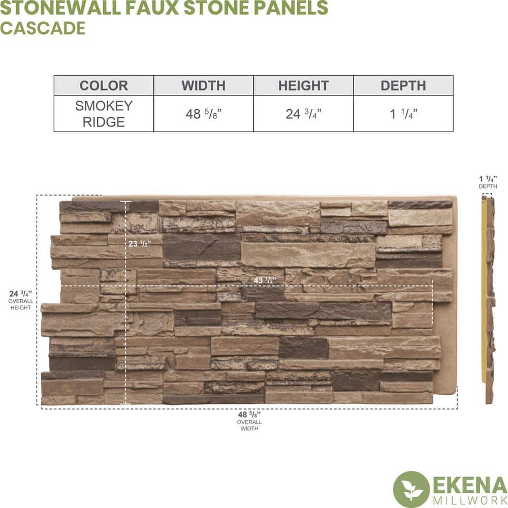 Smokey Ridge Faux Stone 48" x 24" Wall Panel
