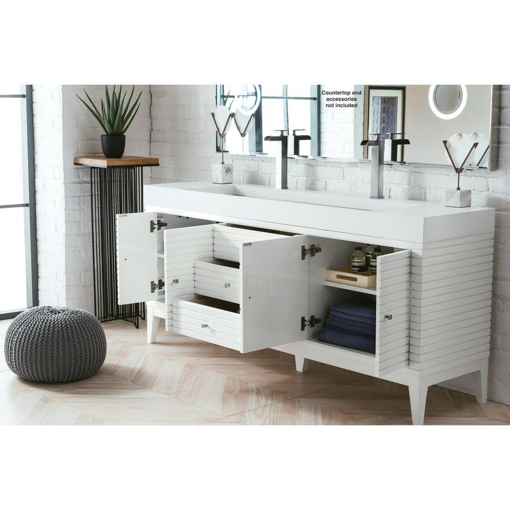 Glossy White Double Vanity Base with Soft-Close Hinges