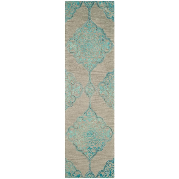 SAFAVIEH Dip Dye Gray/Turquoise 2 ft. x 10 ft. Medallion Runner Rug