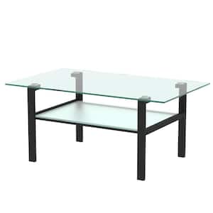 SSuper 39.37 in. Black Rectangle Glass Coffee Table with Open Shelf