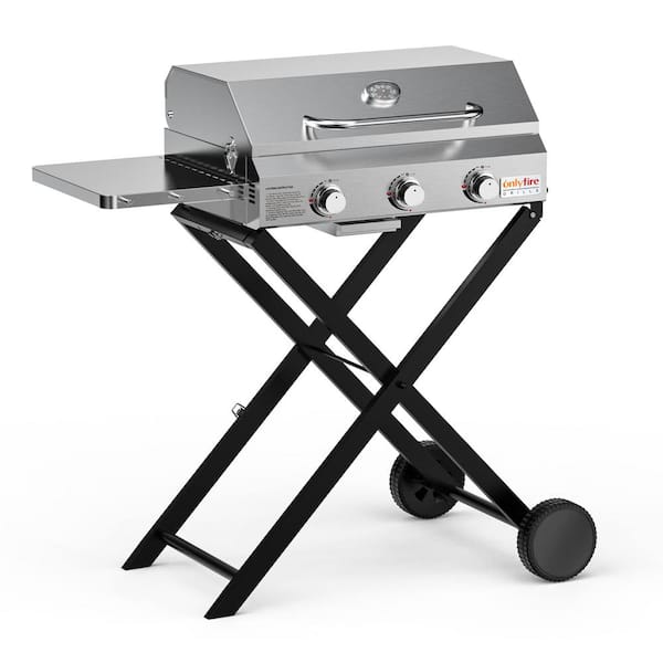 onlyfire Onlyfire 3-Burner Portable Propane Gas Grill with Folding Cart for Outdoor Patio Backyard Camping, Tailgating, RV Trip