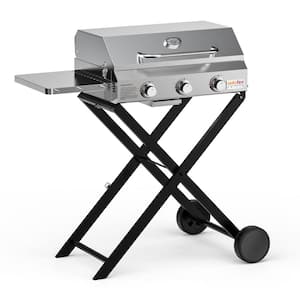 3-Burner Portable Propane Gas Grill with Folding Cart for Outdoor Patio Backyard Camping, Tailgating, RV Trip