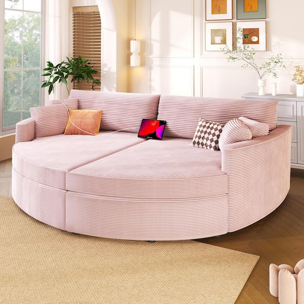 102.3 in. Corduroy 2 Seats Upholstered Loveseat Sofa in Pink with USB Ports and Deep Seat
