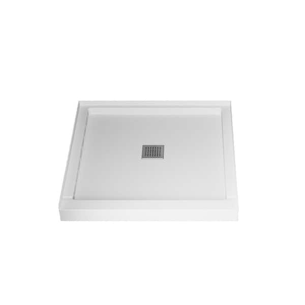 36 in. L x 36 in. W Single Threshold Alcove Shower Pan Base with Center Drain in Gloss White