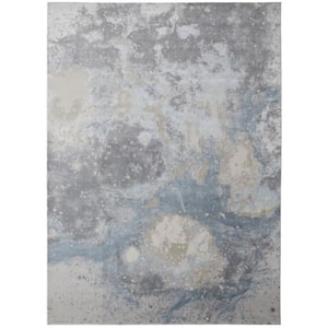 8 X 10 Blue and Gray Abstract Area Rug