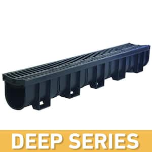 Deep Series 5.4 in. W x 5.4 in. D x 39.4 in. L Channel and Grate with Bottom Outlet with Black Grate