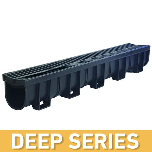 U.S. TRENCH DRAIN Deep Series 5.4 in. W x 5.4 in. D x 39.4 in. L Channel and Grate with Bottom Outlet with Black Grate