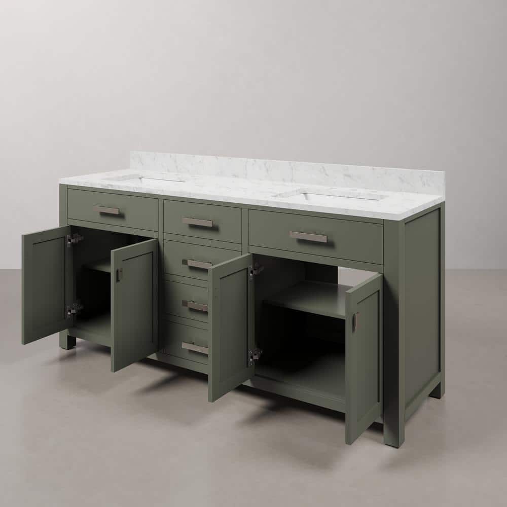 Madison 72" Glacial Green Double Sink Vanity with Marble Top