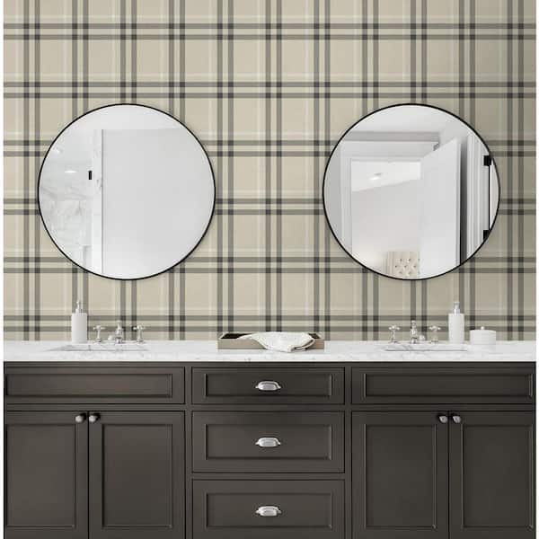 57.5 sq. ft. Linen and Ebony Calverlay Plaid Pre-Pasted Paper Wallpaper Roll