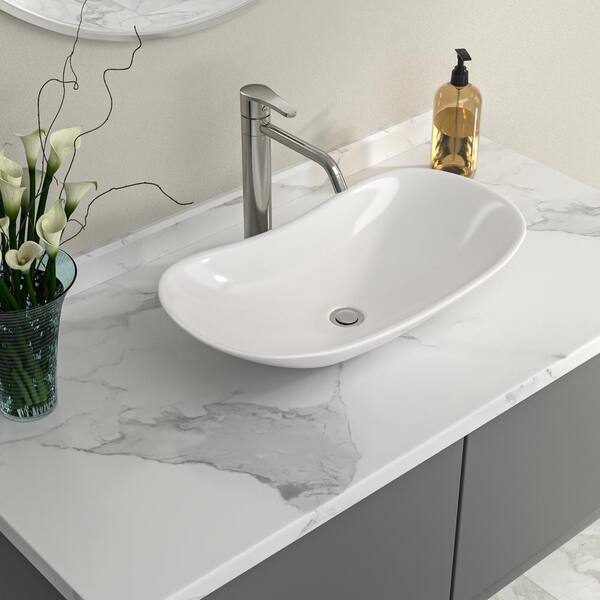 Superior Sinks White Vessel Oval Modern Bathroom Sink (22.63-in x 15-in) at