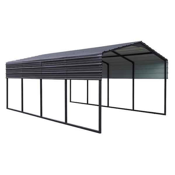 12 ft. W x 20 ft. D x 9 ft. H Heavy Duty Charcoal Roof Galvanized Steel Carport for Driveway Car