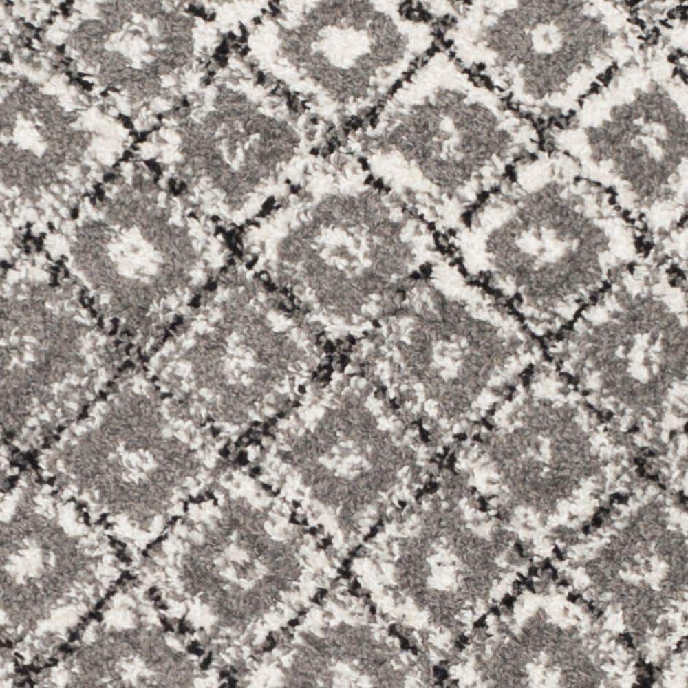Ivory and Silver Geometric Synthetic Runner Rug