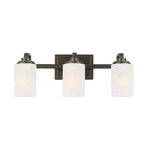 3-Light 21 in. Oil-Rubbed Bronze Contemporary Bathroom Vanity Light with Frosted Patterned Glass Shade