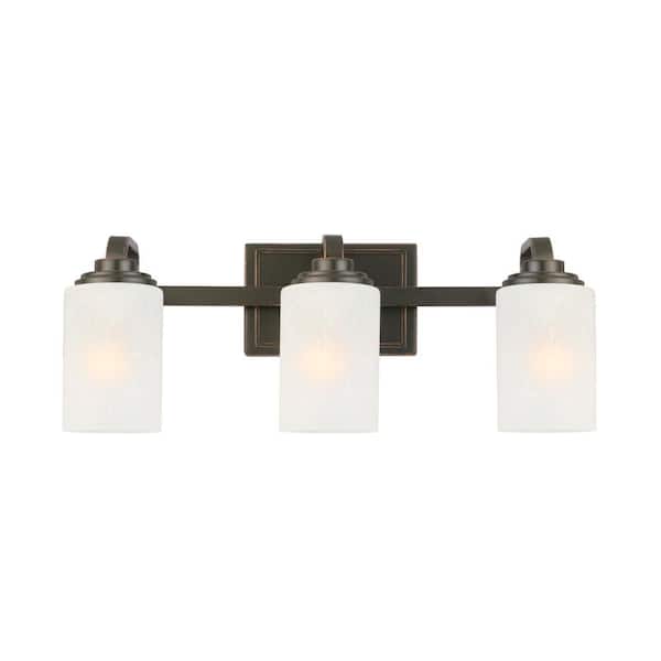 Hampton Bay 3-Light 21 in. Oil-Rubbed Bronze Contemporary Bathroom Vanity Light with Frosted Patterned Glass Shade