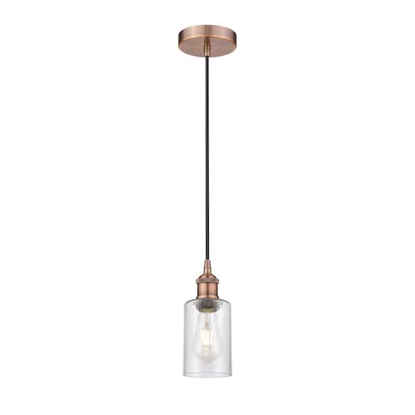 Innovations Clymer 100-Watt 1-Light Antique Copper Shaded Mini Pendant Light with Seeded Glass Seeded Glass Shade
