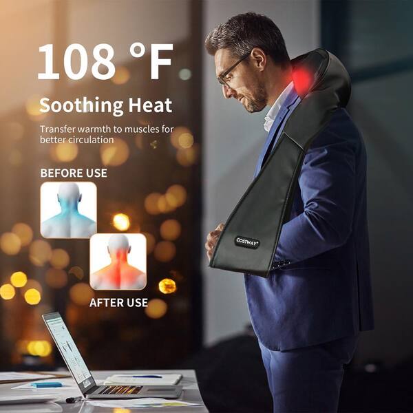Costway 3 Speed Shiatsu Neck Back Shoulder Massager with Heat Deep Tissue 3D Kneading in Black GHMHSKU00674 The Home Depot