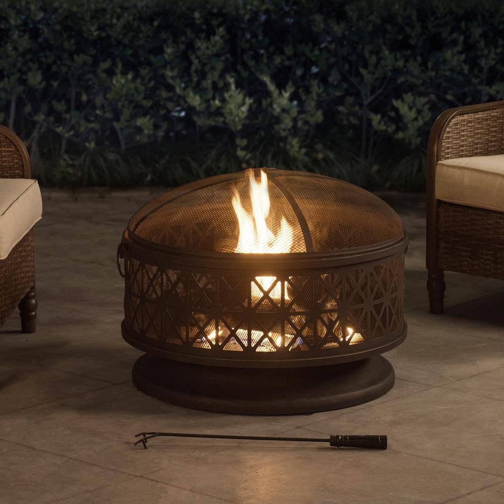30 Inch Black Steel Outdoor Fire Pit with Spark Screen and Poker