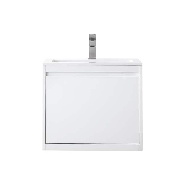 James Martin Vanities Mantova 23.6 in. W x 18.1 in. D x 20.6 in. H Single Bathroom Vanity Glossy White and Glossy White Composite Stone Top