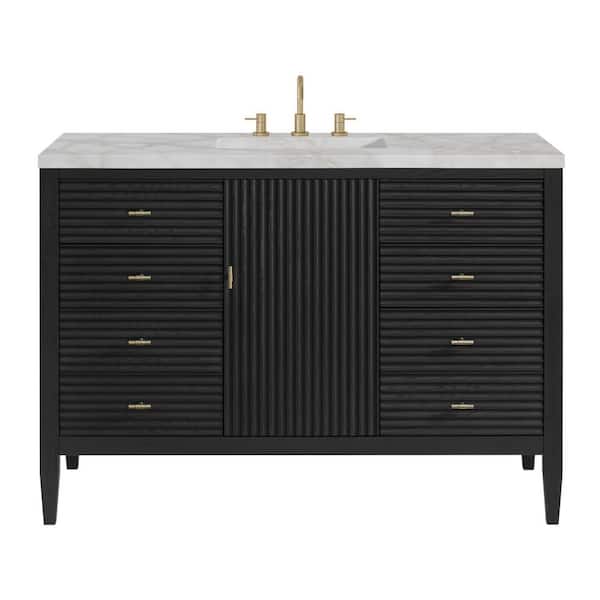 James Martin Vanities Myrrin 48.0 in. W x 23.5 in. D x 34.06 in. H Single Bathroom Vanity Carbon Oak and Victorian Silver Quartz Top